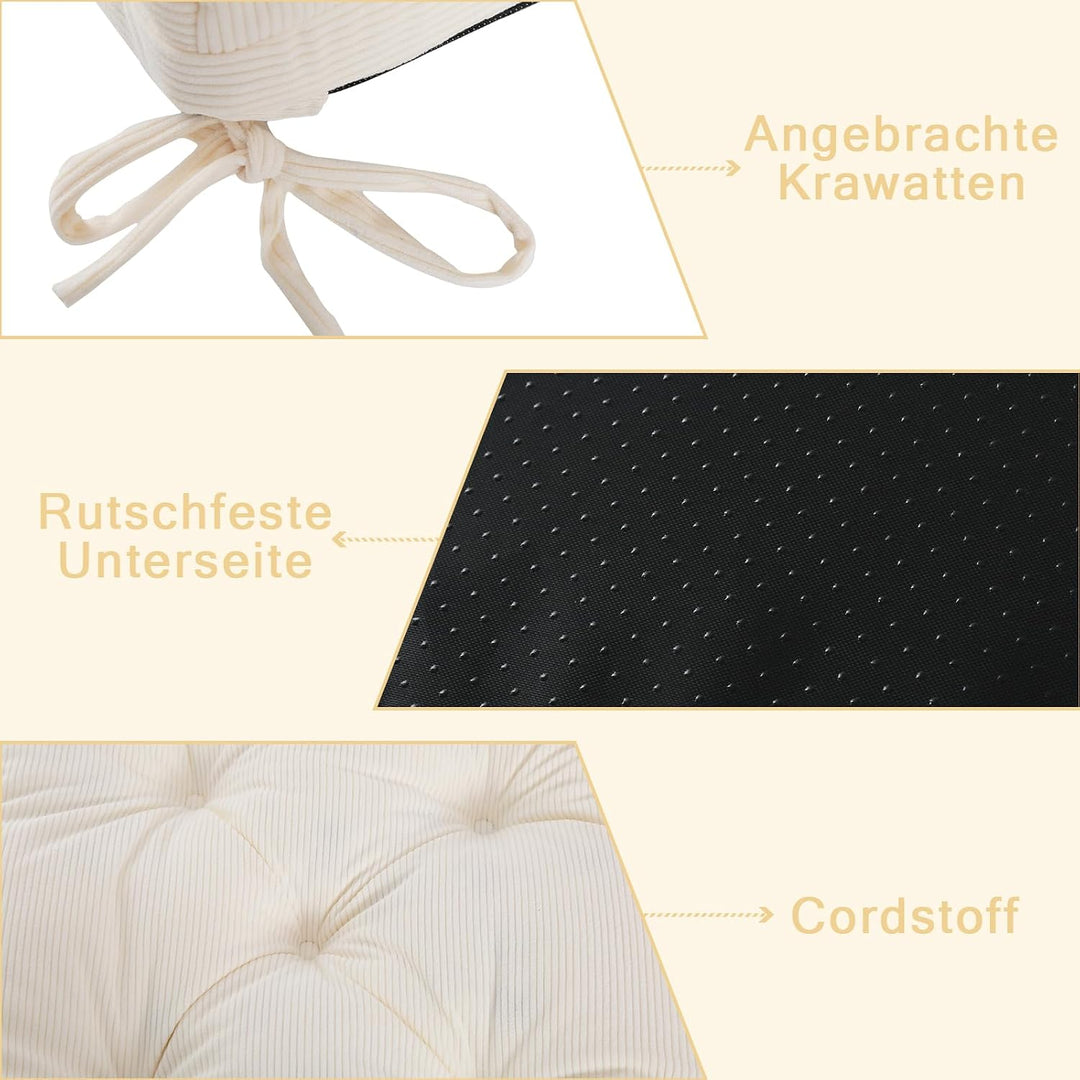 Sitzkissen, 2er Set Stuhlkissen aus Cordstoff, Memory Foam mit Doppel-Layer Design, Befestigungsriem