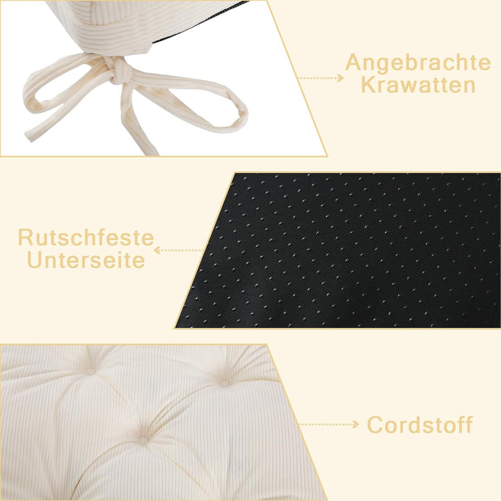 Sitzkissen, 2er Set Stuhlkissen aus Cordstoff, Memory Foam mit Doppel-Layer Design, Befestigungsriem