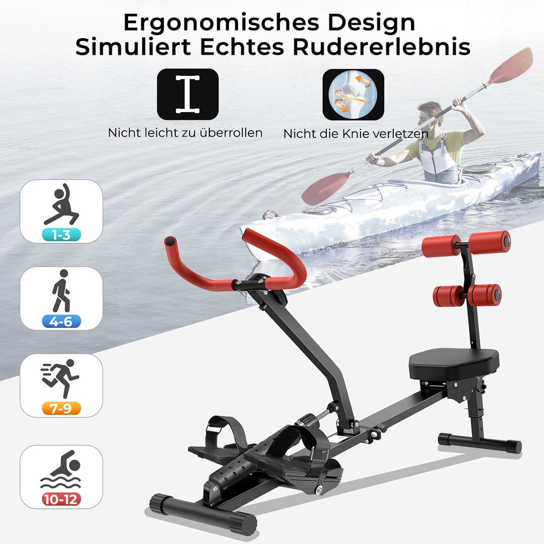 Rudergerät für Zuhause, Micyox Hydraulisches Fitness-Rudergerät mit 12 Widerstandsstufen, Multifunkt