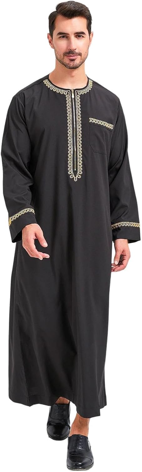 Kaftan Herren Gebetskleidung für Männer Islam Schwarz Abaya Herren Langarm Arabische Kleidung Herren
