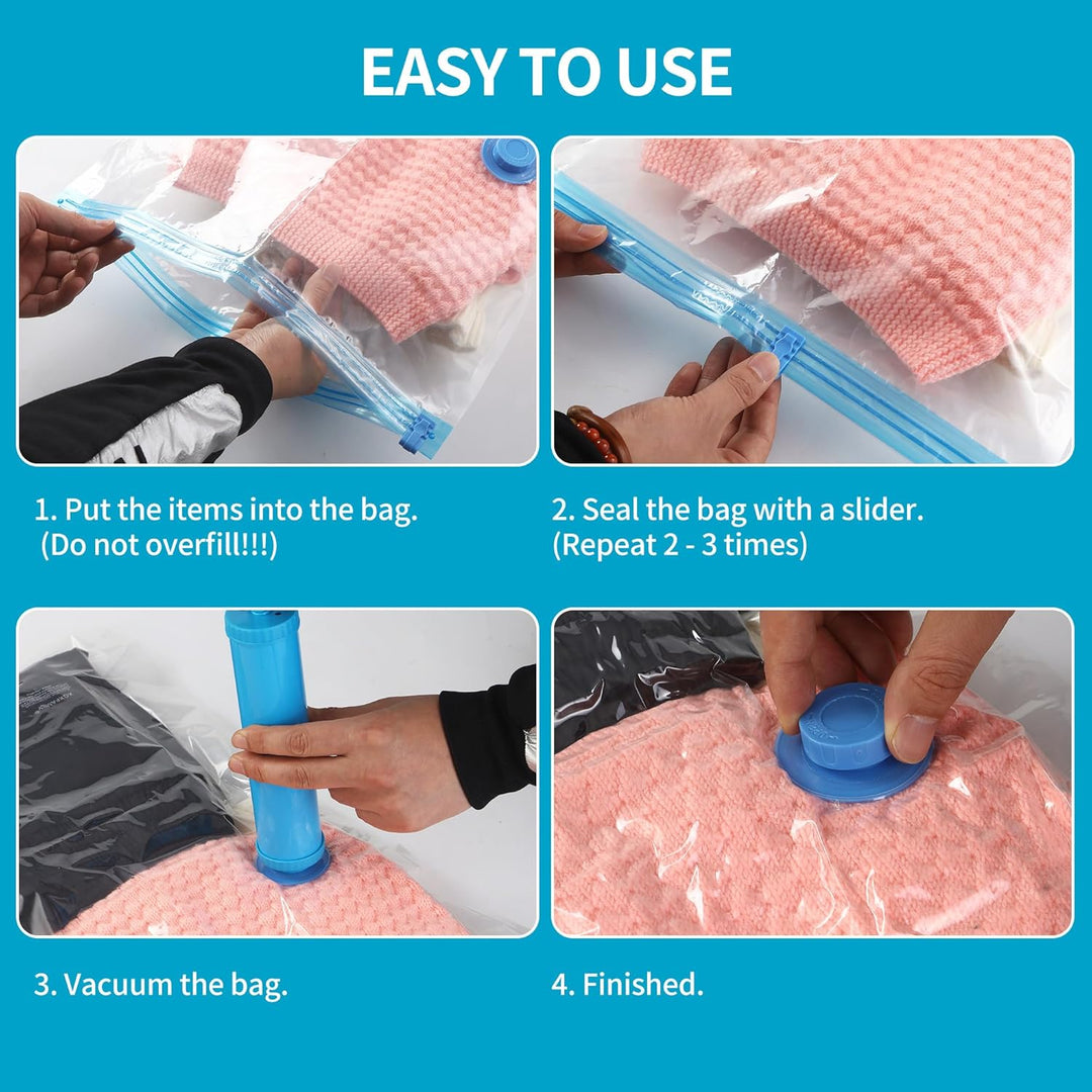 Vakuumbeutel, 12 vakuumbeutel für kleidung, 3 Grössen (4+100 x 80, 4+80 x 61, 4+60 x 41) + 1 Vakuum-