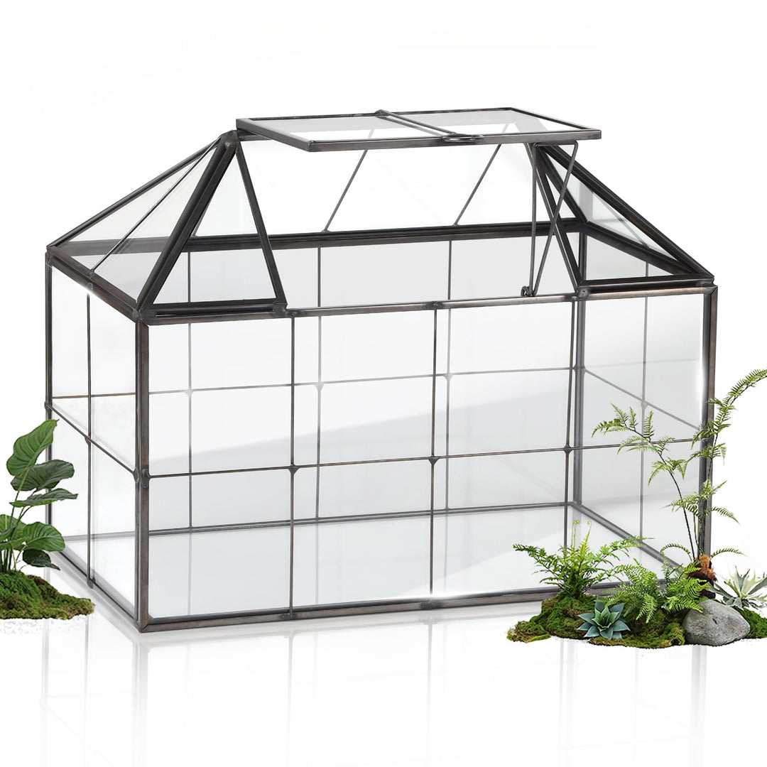 EFUTURETIME Mini Gewächshaus Fensterbank Glas 23,3 x 13,6 x 18cm Pflanzen Terrarium Klein Flaschenga