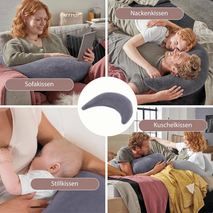 Theraline Plüschmond Stillkissen, Kopfkissen und Nackenkissen mit Perlen, ergonomisches Kissen zum S