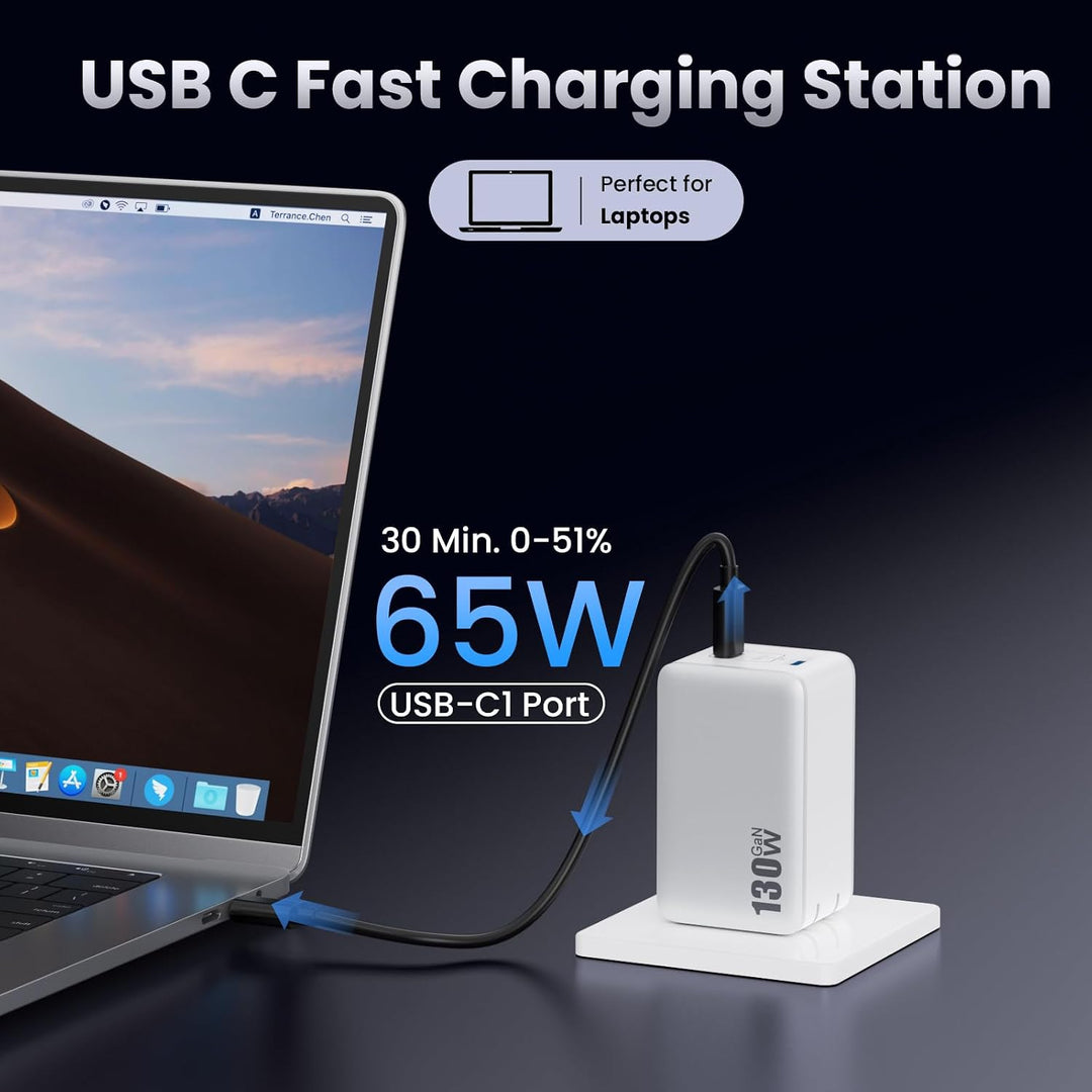130W USB C Ladegerät, 3-Port GaN IV USB C Netzteil Laptop Ladegerät, 65W PD/PPS/QC Schnellladegerät