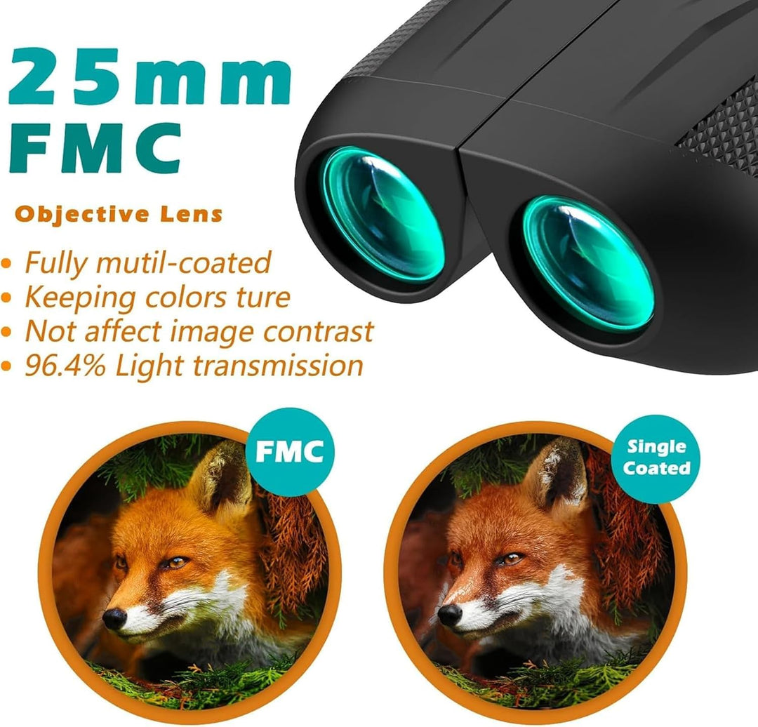 Fernglas 10X25, Ferngläser Klein, BAK4 Prism FMC Binoculars, Kompaktes Fernglas für Erwachsene und K
