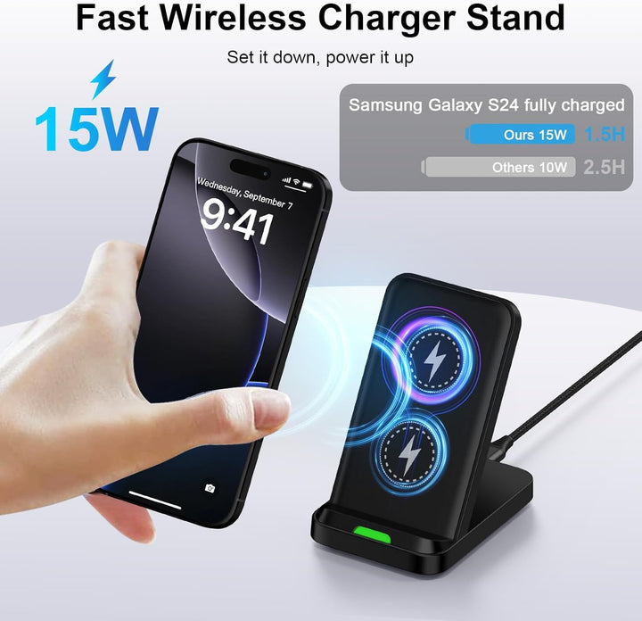 15W Fast Wireless Charger Stand Induktive Ladestation für Samsung Galaxy S25 Ultra/S24 FE/S23/S22/S2