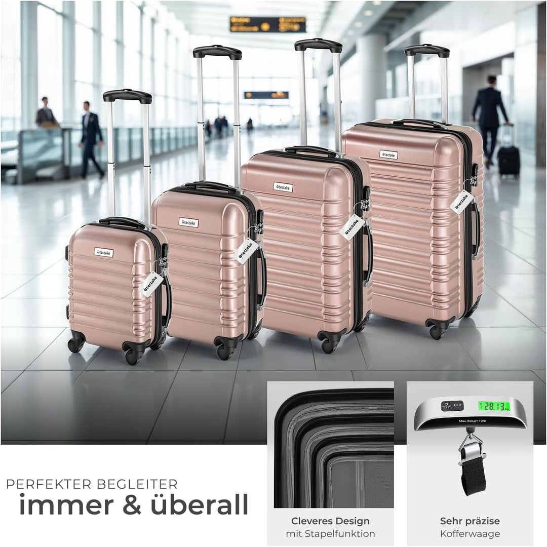 tectake®, 4tlg. Hartschalenkoffer Set, Reisekoffer Set mit Rollen, Hartschale aus ABS, Koffer Set mi