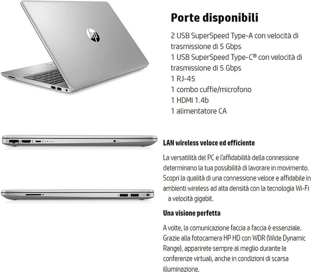 HP 250 G9, PC Laptop Laptop Notebook Notebook, Silber, i5-1235U, RAM 8 GB DDR4, SSD M2 256 GB, Displ