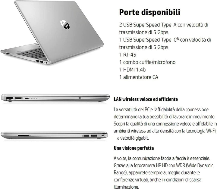 HP 250 G9, PC Laptop Laptop Notebook Notebook, Silber, i5-1235U, RAM 8 GB DDR4, SSD M2 256 GB, Displ
