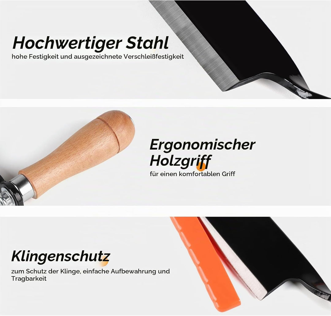 250mm Zugmesser für Holz, Gerade, Reifmesser mit Ergonomischen Holzgriffen und Klingenschutz, Rinden