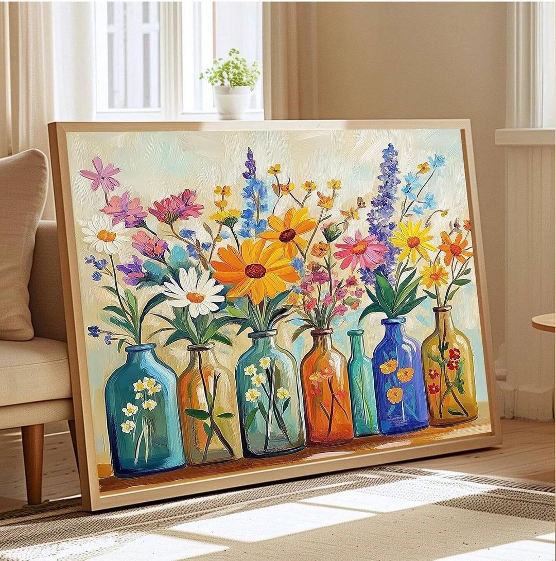 JATOK 3 Stück Malen Nach Zahlen Erwachsene -40x50cm, DIY Blumen Gemälde für Anfänger, Handgemalt Ölg