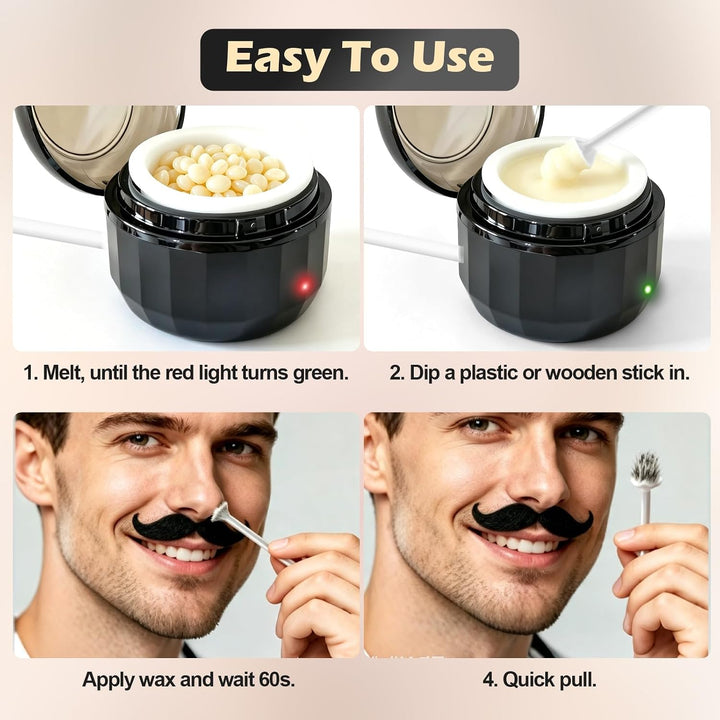 Haarentferner Set für Männer: Mini Wachsheizgerät USB 100g, 20 Applikator+10 Spatel+10 Schnurrbartsc
