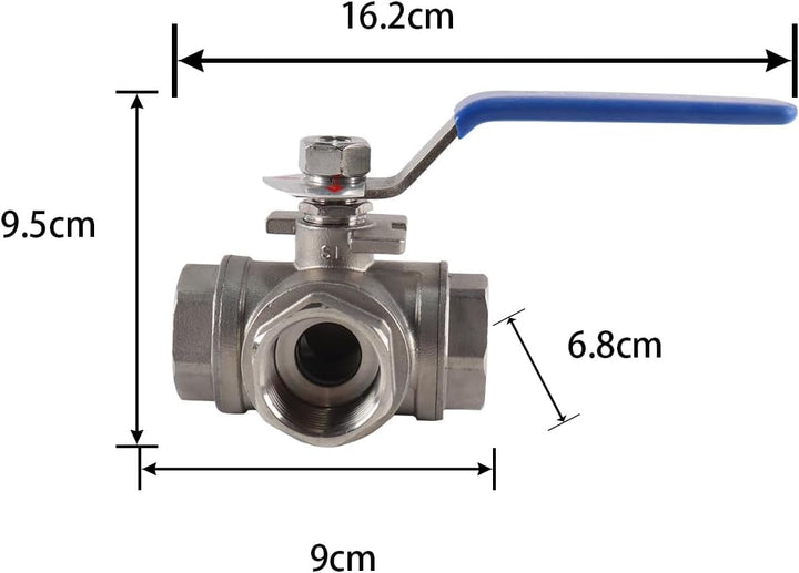 Edelstahl 3 Weg Kugelhahn 1 Zoll RC Gewinde DN25 304 T Typ Industrielle Rohrverschraubung Manuelles