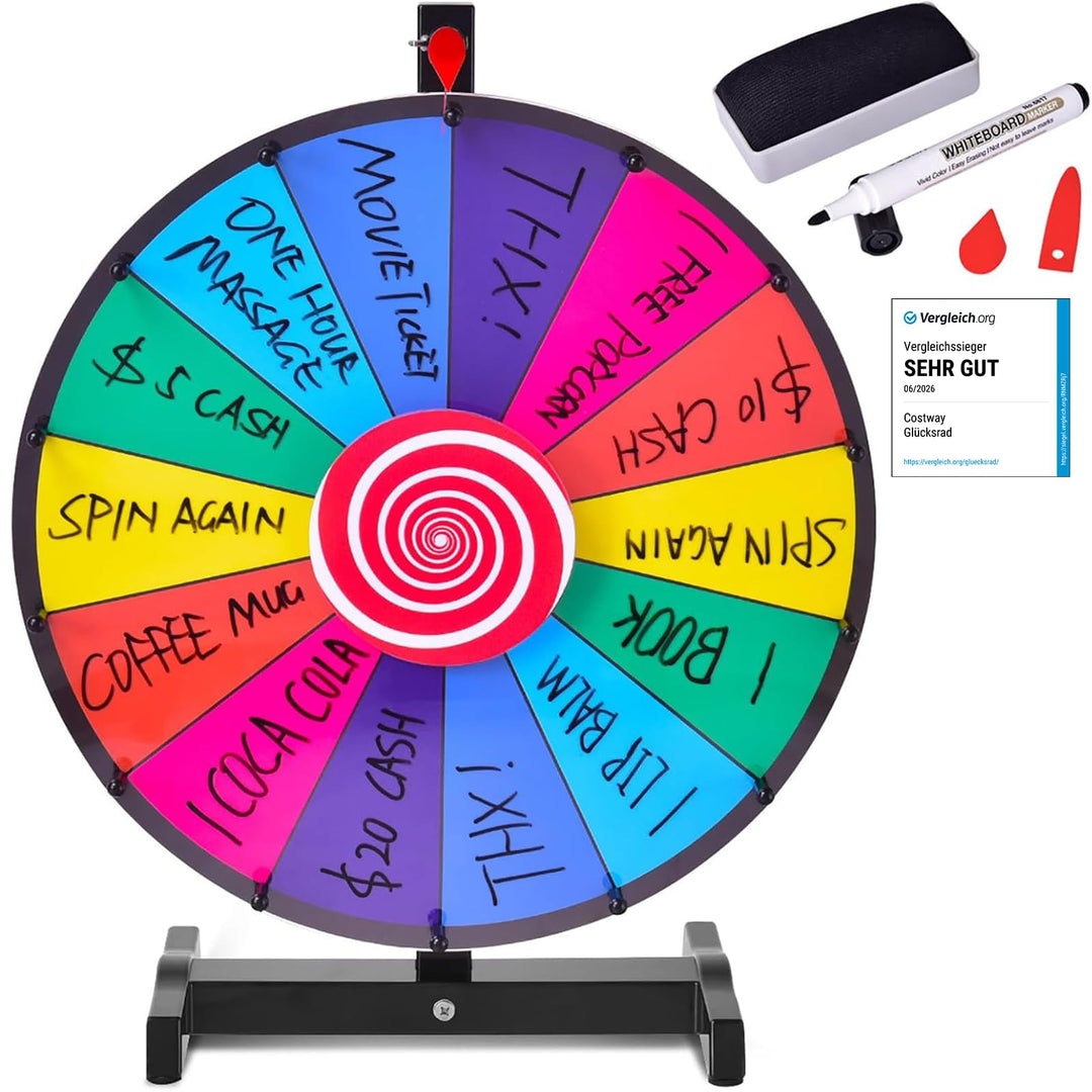 COSTWAY 18" Glücksrad Spielzeug Farbe Rad Spiele für Lotteriespiele Wortspiele, inkl. Radiergummi un