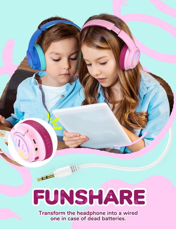 iClever Bluetooth kopfhörer Kinder mit LED-Leuchten, 74/85/94dB Lautstärkebegrenzung, 43 Stunden Spi