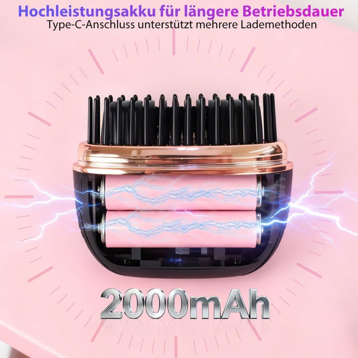 Mini Glätteisen Kabellos, 3 Temperaturstufen Haarglätter Bürste, Wiederaufladbare Tragbare Glättbürs