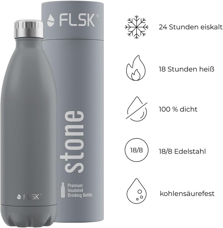 FLSK Trinkflasche – Premium Edelstahl Thermosflasche – 100% auslaufsicher & kohlensäuregeeignet – hä