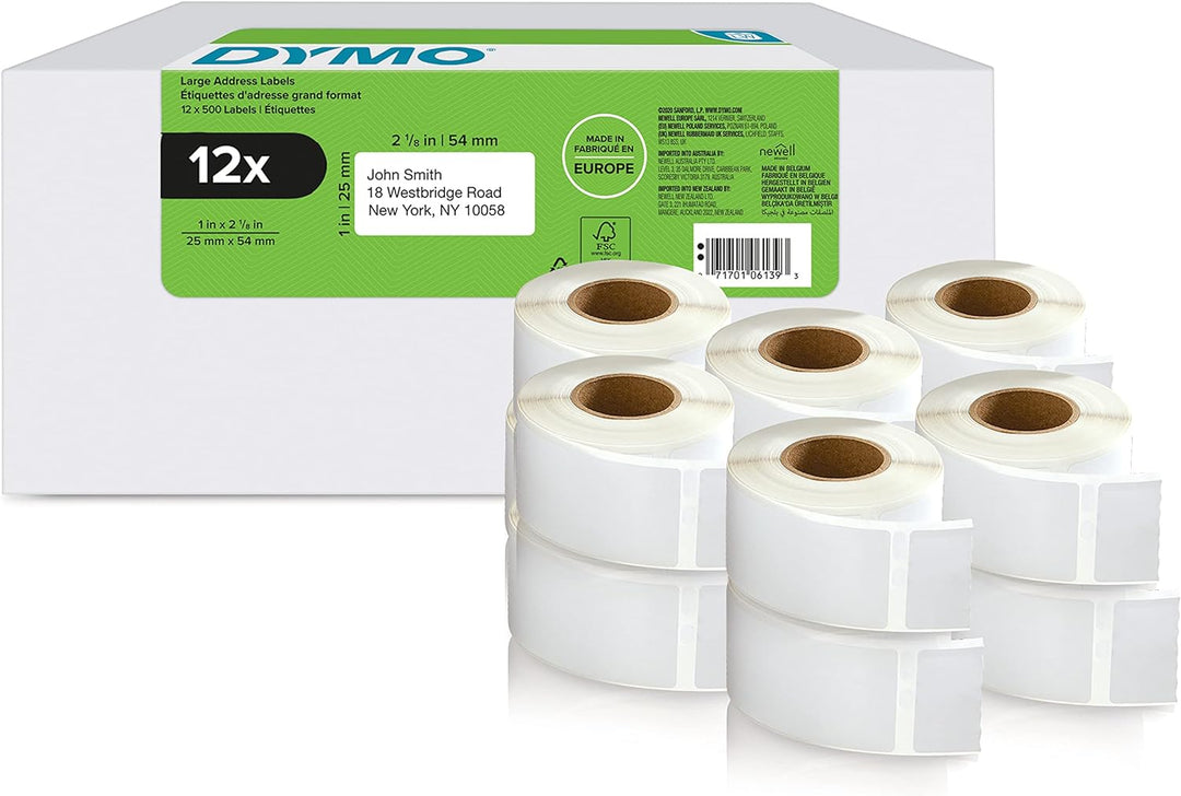 DYMO Original LabelWriter Rücksendeadressetiketten | 25 mmx54 mm | 12 Rollen mit je 500 leicht ablös