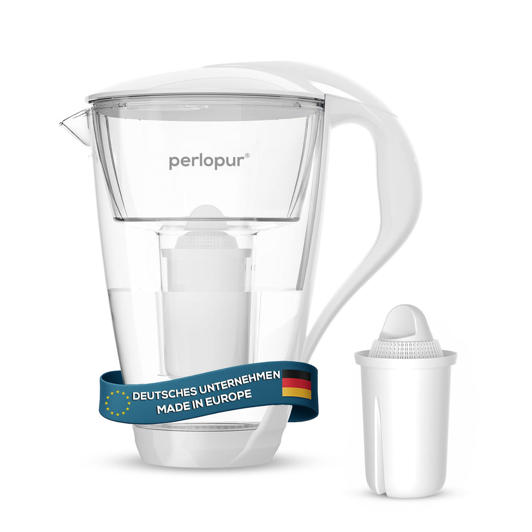 GLAS-Wasserfilter PearlCo (weiss) mit 1 classic Filterkartusche - passt zu Brita Classic Weiss Stand