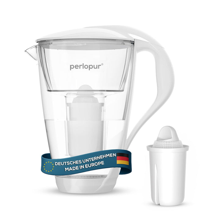 GLAS-Wasserfilter PearlCo (weiss) mit 1 classic Filterkartusche - passt zu Brita Classic Weiss Stand