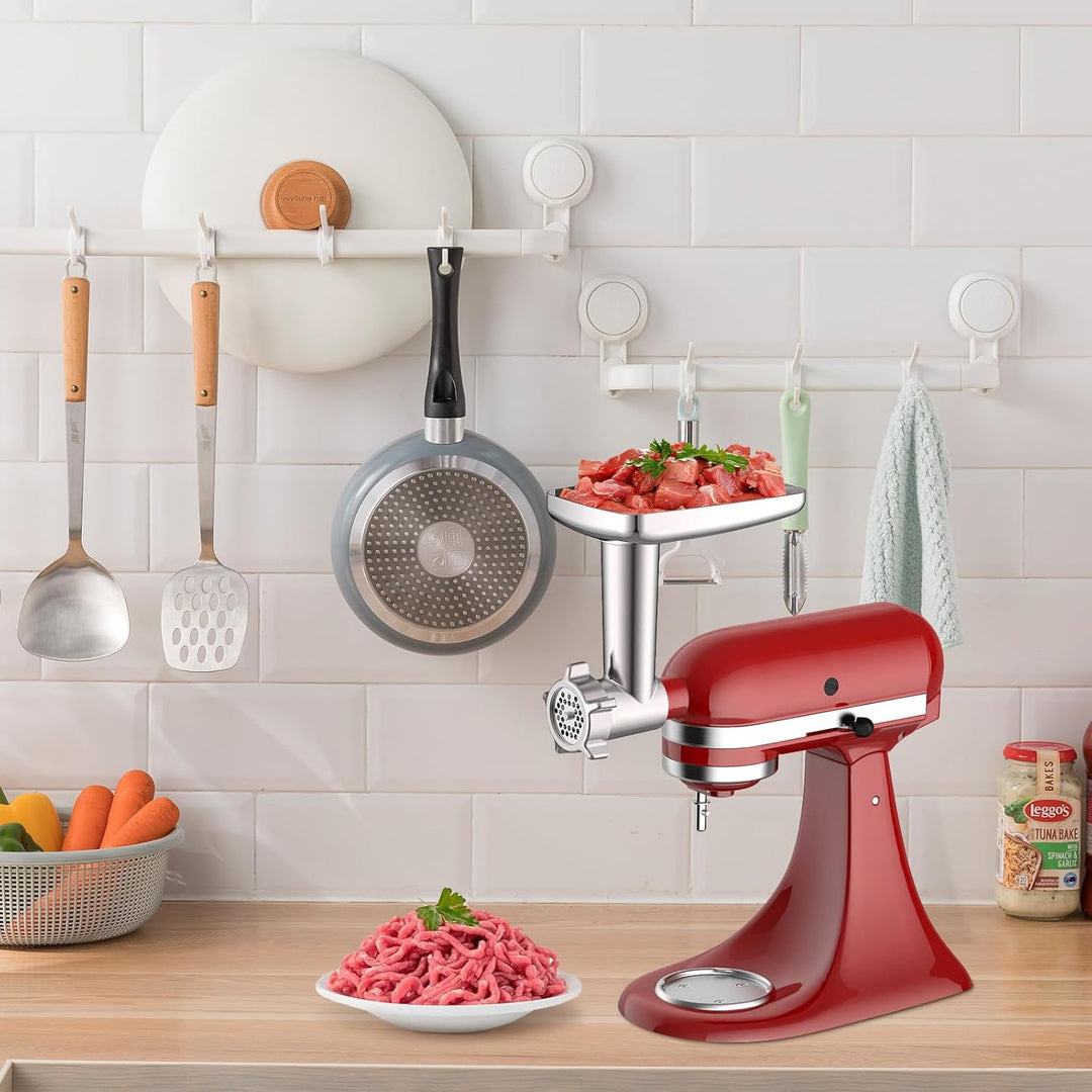 Fleischwolf Aufsatz für KitchenAid Küchenmaschinen, Fleischwolf Zubehör inklusive 3 Wurstfüllrohre,