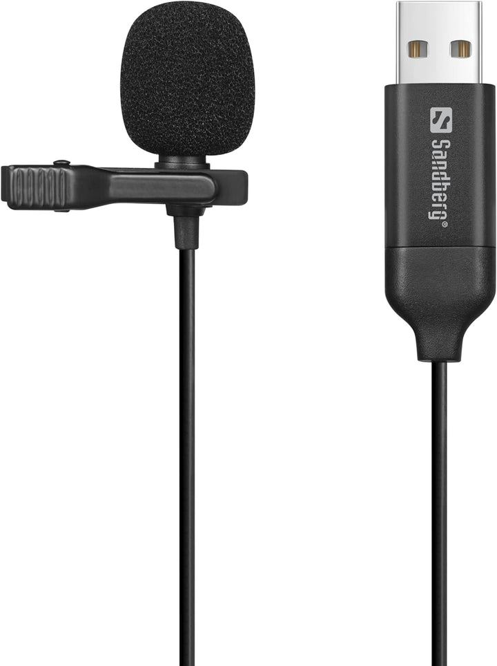 Sandberg Streamer USB Clip Microphone, Omnidirektionales Lavalier Ansteckmikrofon für Computer Lapto
