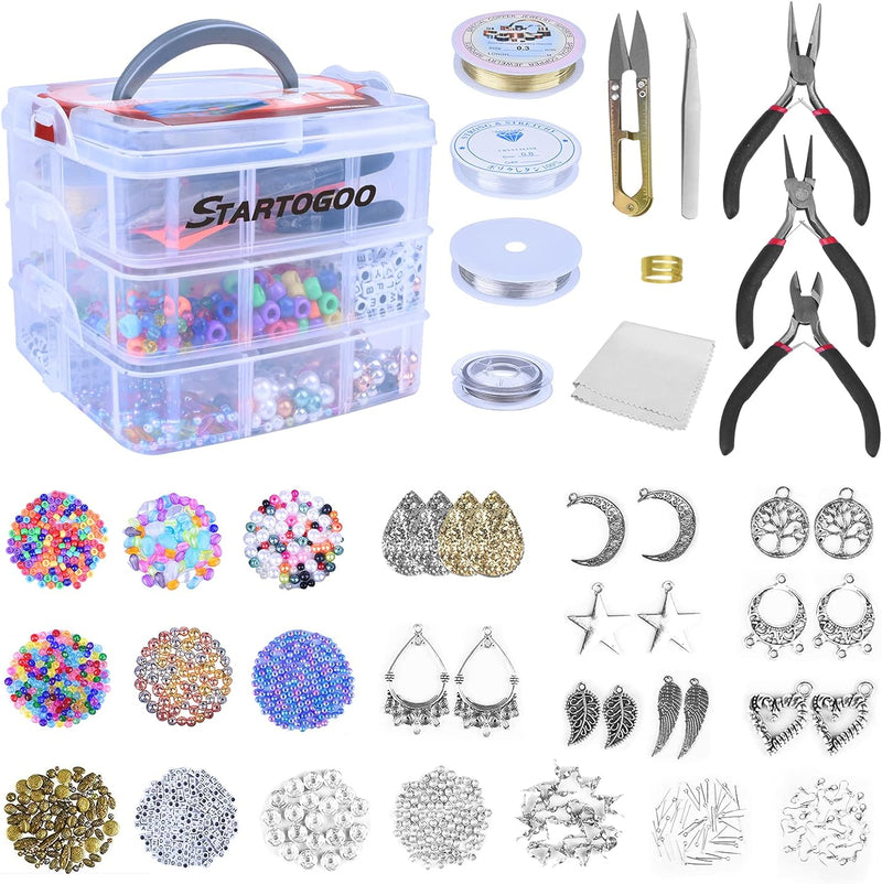 STARTOGOO Schmuck Basteln Set, Ketten Selber Machen Geschenkbox Gross 1500 Stück für Mädchen Geschen