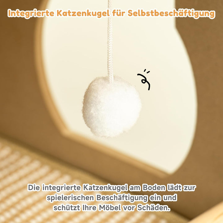 Kratzbretter Katze – Vielseitiges Katzen Kratzbrett aus massivem Buchenholz mit Sisalstamm, Kratzpap