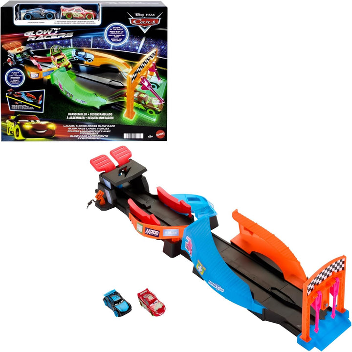 DISNEY Pixar Cars Spielset - 2 x Leuchtende Rennautos Starter und Überkreuz Neonrennstrecke, 2 Spiel
