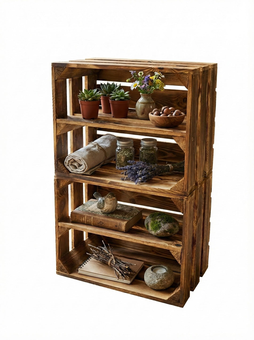 Teramico Vintage Holzkisten 40 x 30 x 25cm geflammt | Weinkisten &amp; Obstkisten | Set-Angebote (2er Se