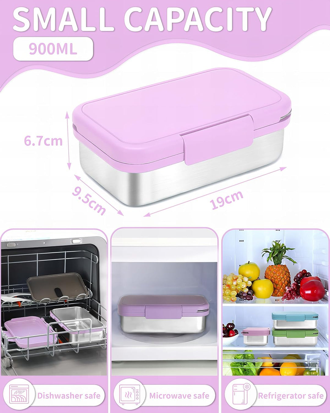 Bugucat Kinder Brotdose Edelstahl Lunchbox 900ML,Auslaufsicher Lunchbox Kinder Brotdose mit Trennwän