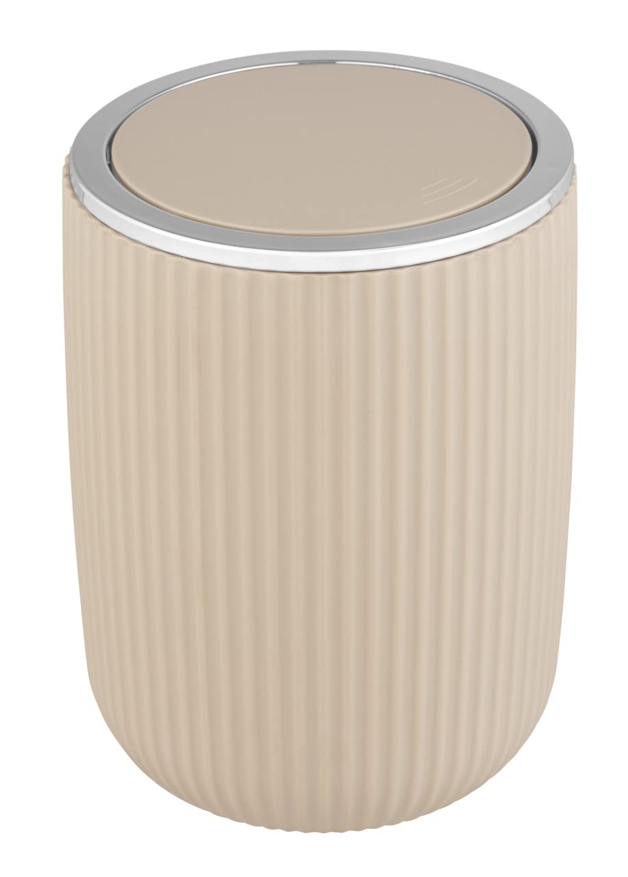 WENKO Schwingdeckeleimer Mod. Agropoli S Beige, 2 Liter, Badezimmer-Mülleimer mit Deckel, Abfalleime