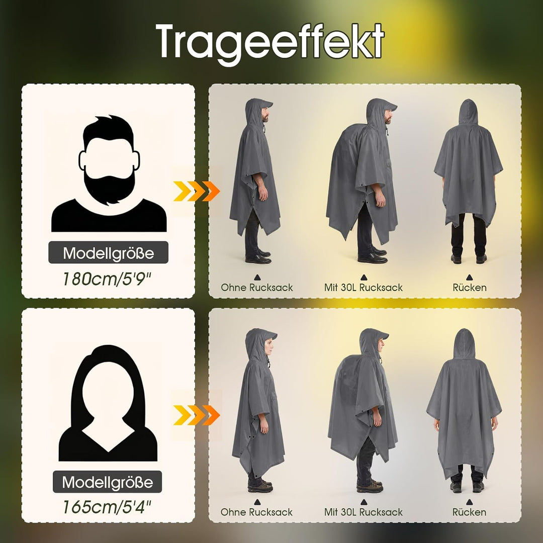 TOMSHOO Regenponcho Regenjacke Unisex, 3 in 1 Mehrzweck Regenmantel Camping Zelt und Decke mit Aufbe