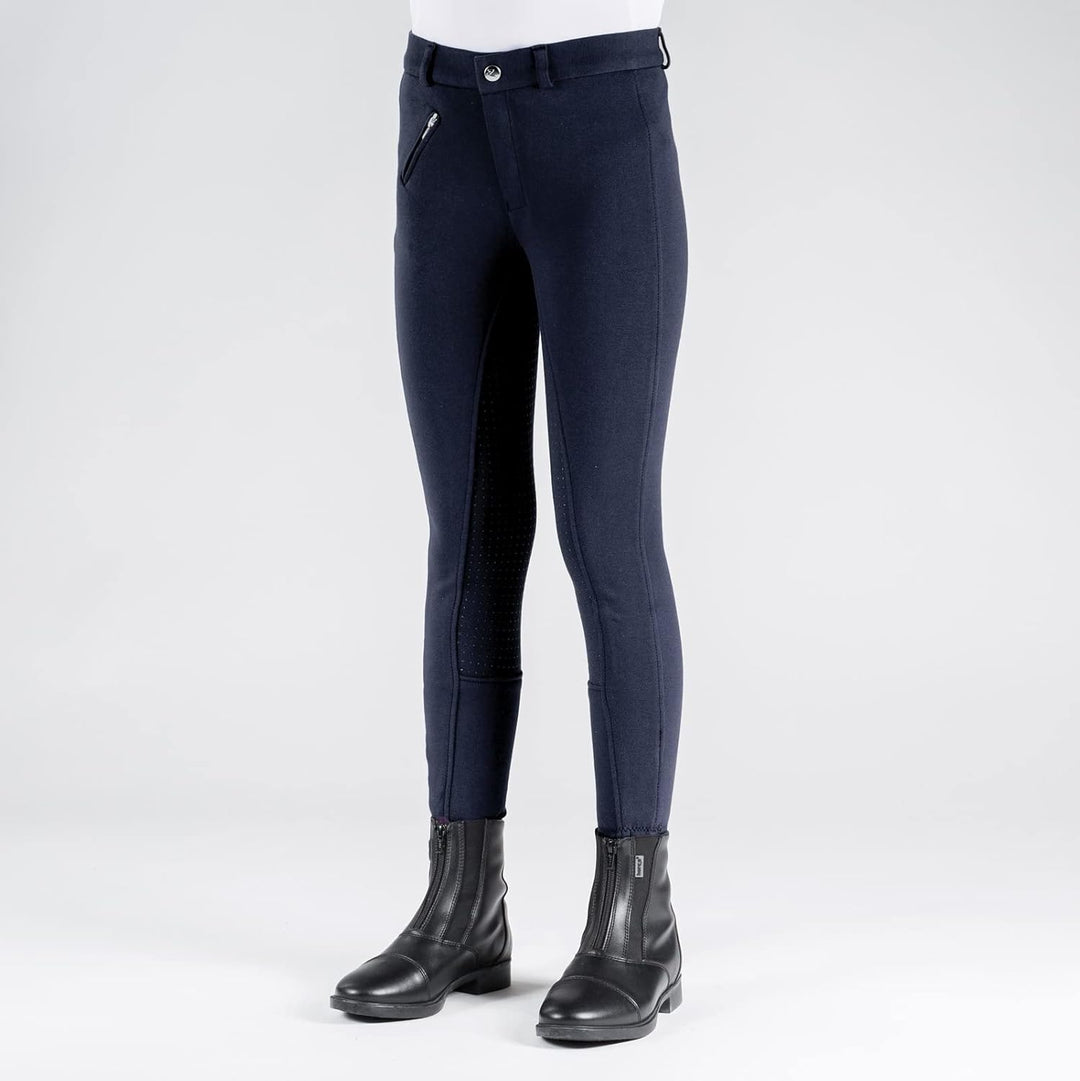 HORZE Kinder Reithose Active, Vollbesatz Reithose Mädchen mit Silikon Pfauenblau 140, Pfauenblau 140