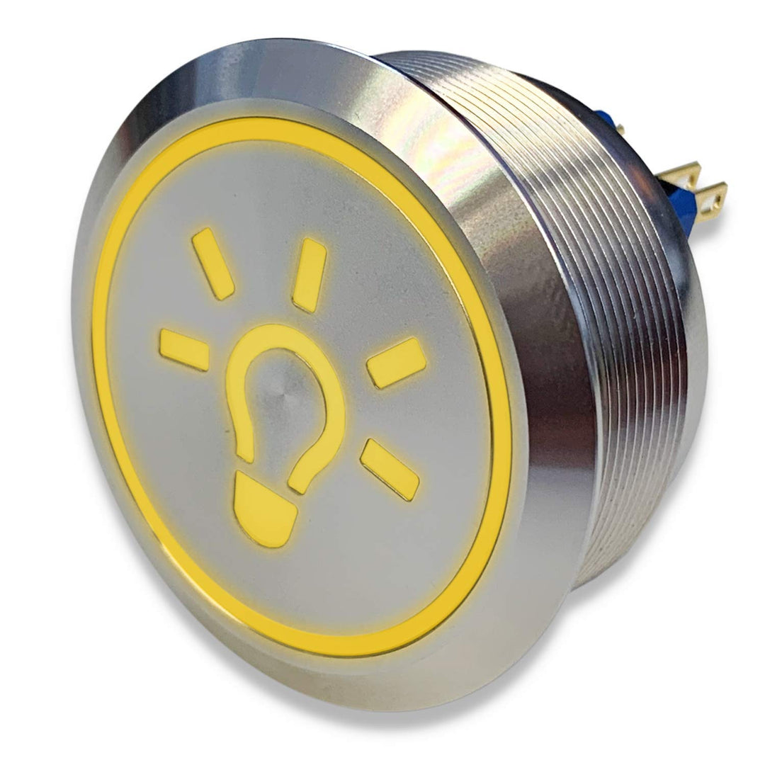 Edelstahl Drucktaster Ø40mm, 2-polig, 10 Pin, Symbol Licht LED Ring (Gelb), Gelb