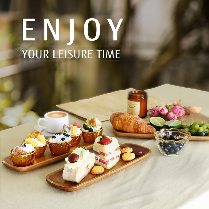 hecef Deko Tablett Set, 3 Stück Servierplatten Holz mit Gerillter Lippe, 33 * 11,5 * 0,8cm Servierta