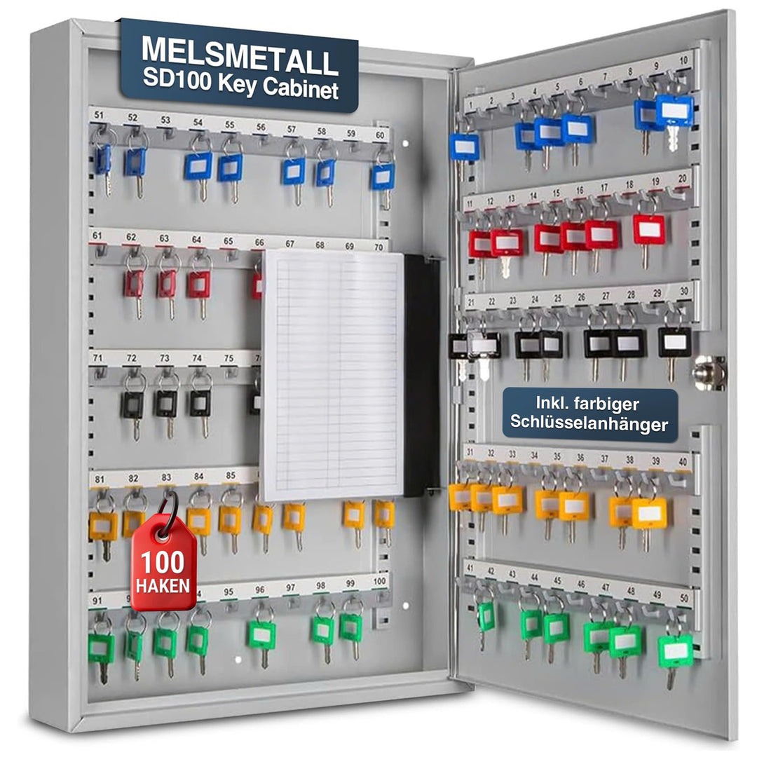 Schlüsselkasten SD100 – Schlüsselschrank mit 100 Haken, robuste Schlüsselbox aus Stahl, abschliessba