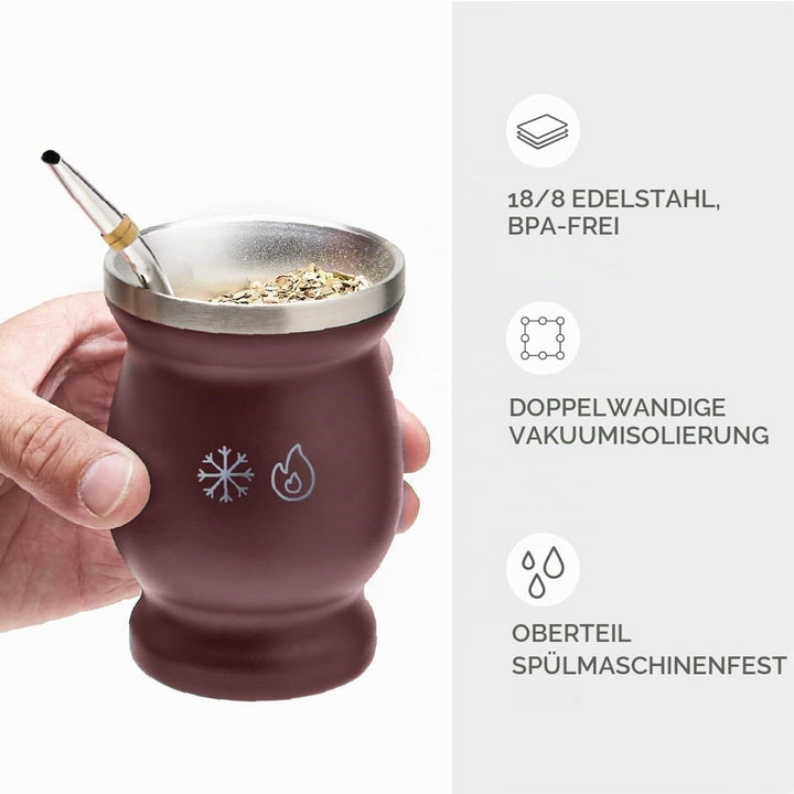 balibetov Yerba Mate Tee Set (Mate Becher) aus Rostfreiem Edelstahl mit Bombilla (Strohhalm) für Mat
