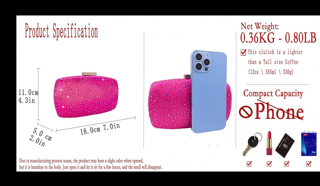 Boutique De FGG Damen-Handtaschen, Hochzeit, Party, Kristall, Clutch, Braut, Strass, Taschen Fuchsia