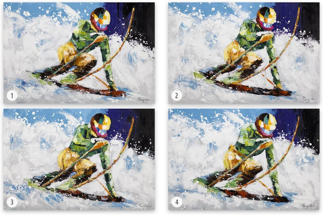 KunstLoft Leinwandbild | 100% HANDGEMALT | 90x60cm | Gemälde 'Ride in the Snow' | Winter | Blau Weis