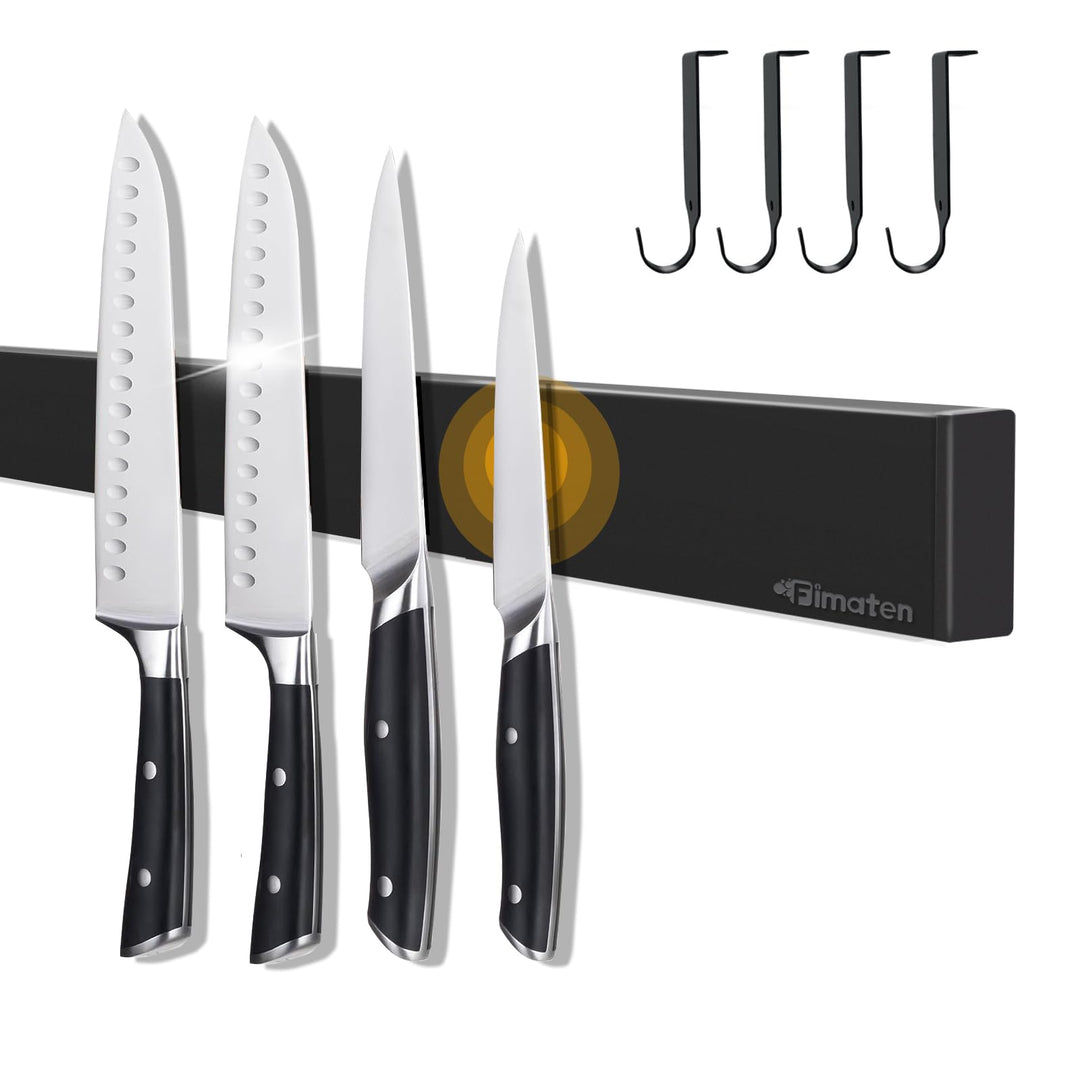 Magnetleiste Messer für die Wand, mit 4 Haken, 59cm schwarzer Messerhalter magnetisch ohne Bohren, e