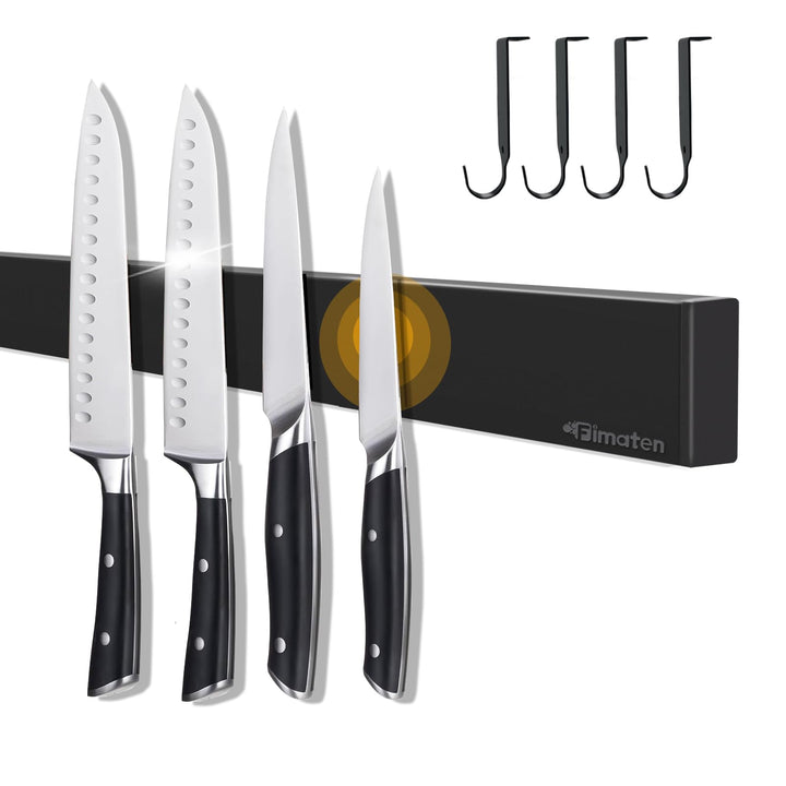 Magnetleiste Messer für die Wand, mit 4 Haken, 59cm schwarzer Messerhalter magnetisch ohne Bohren, e