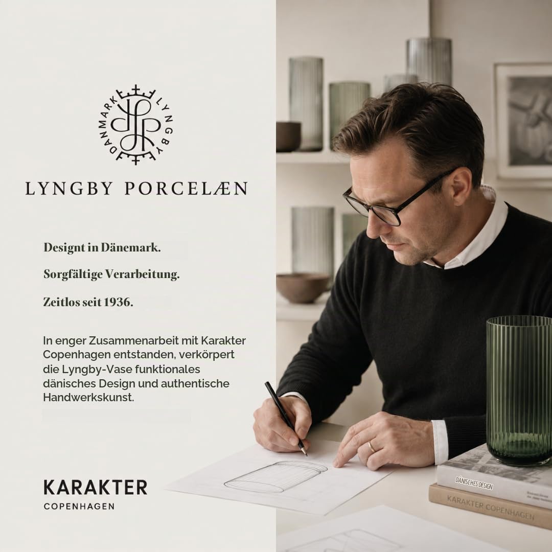 Lyngby Porcelæn Vase H25 cm Lyngby aus mundgeblasenem Glas zeitlos, grün H25 cm Copenhagen Green, H2