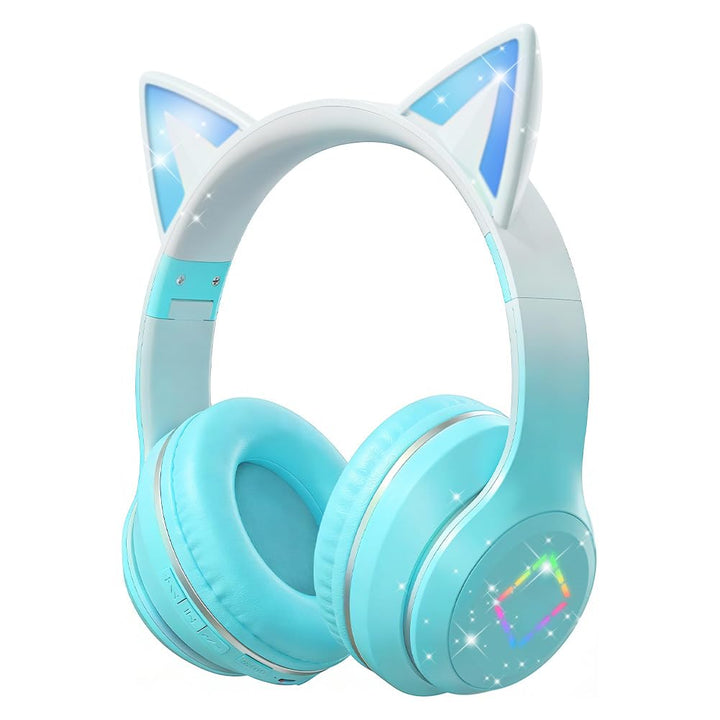Kinder Bluetooth Kopfhörer, Katzenohr LED Lichter, Bluetooth 5.3 Stereo, Verstellbares Kopfband, 85d