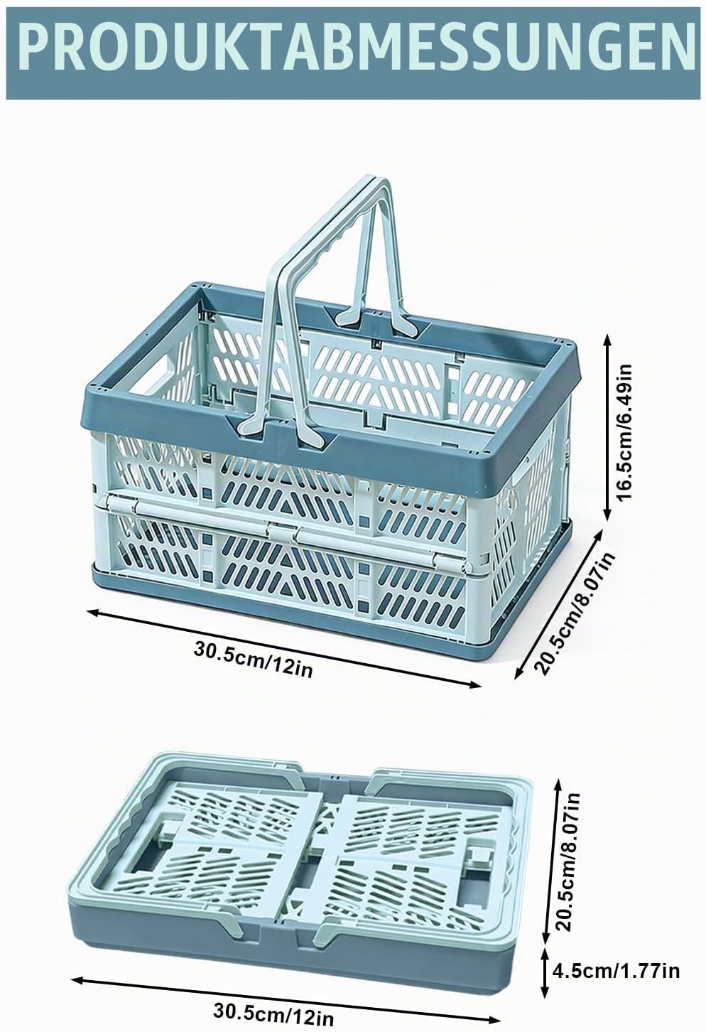 Klappkorb Faltbar, 2er Set Klappbox Klein mit Henkel 10 L Blau, Multifunktionaler Aufbewahrungskorb
