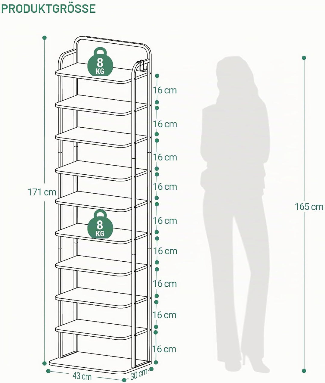 Hzuaneri Vertikales Schuhregal, 10-Stöckige Schuhregale, Schuhturm für kleine Räume, Freistehend, Ve