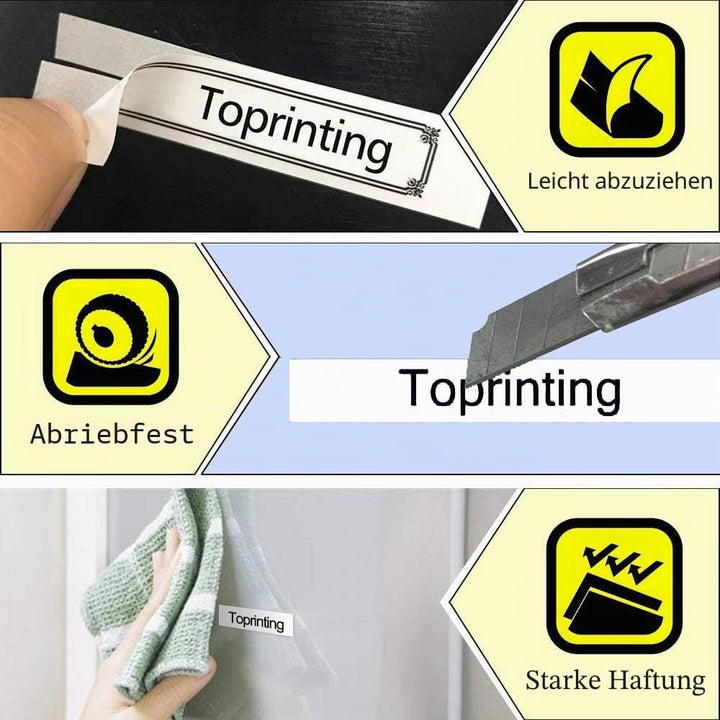 A18444 Bänder Kompataibel mit Rhino 18444 12mm x 5.5m Permanent Vinyl Schwarz auf Weiss Schriftband,