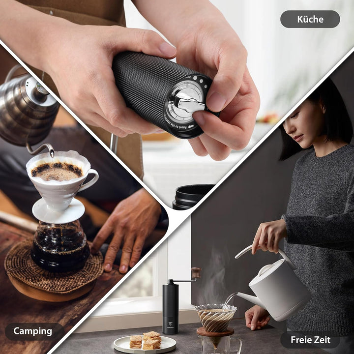 SUNYA Kaffeemühle Manuell mit Kaffeerezeptbuch - Edelstahl Handkaffeemühle mit Kegelmahlwerk Mahlgra