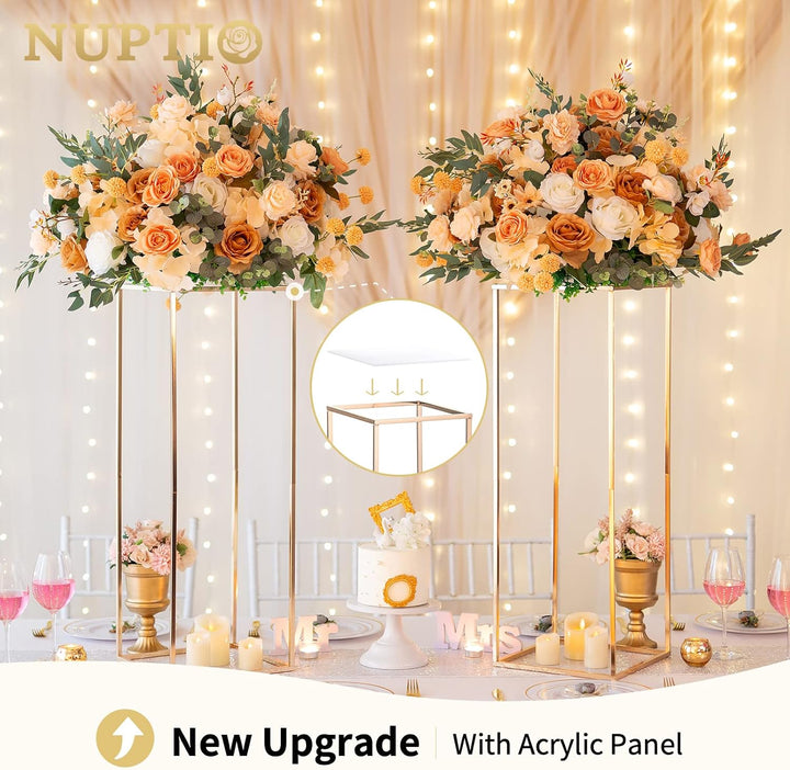 Nuptio Hochzeit Tafelaufsätze für Tische mit Acrylplatte - 2 Stück 80cm Hohe Goldvase für Tafelaufsä