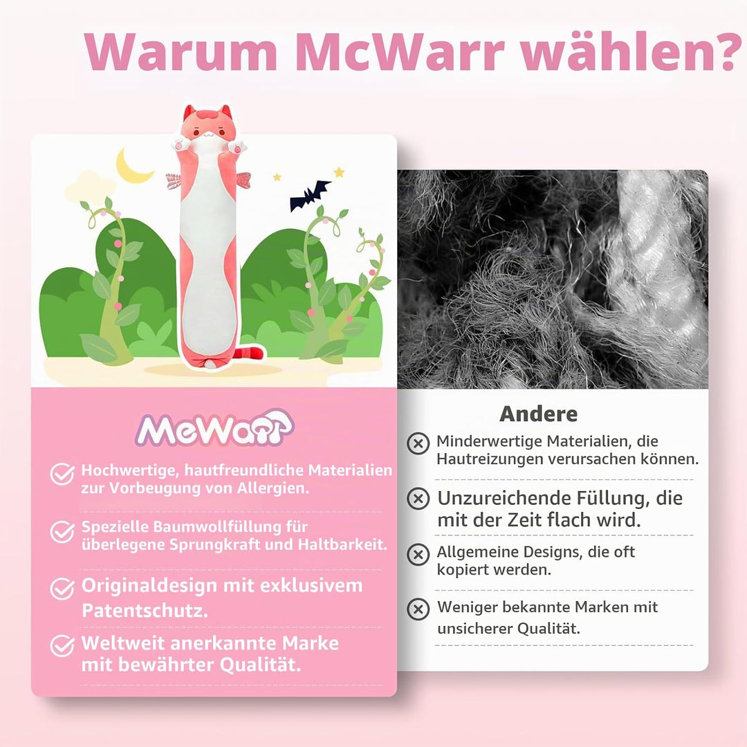 Mewaii 110CM Kuscheltier Kawaii Katzen Plüschkissen Stofftiere Lang Kätzchen Plüschtier Ausgestopfte